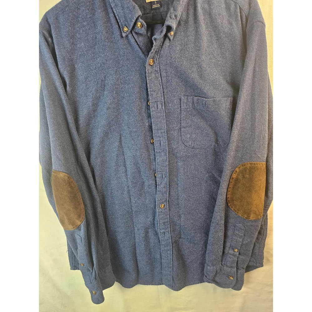 J.Crew Mens Blue Flannel Button Down Shirt Elbow Patches Classic Fit Large L